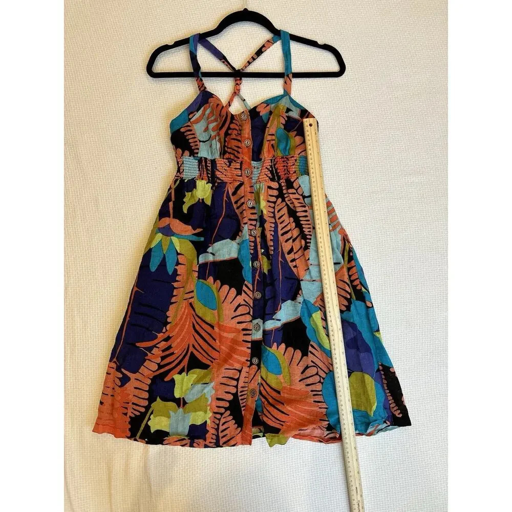 Anthropologie Edme & Esyllte Dress Women 0 Linen Tropical Floral Vacation Color - Picture 7 of 8